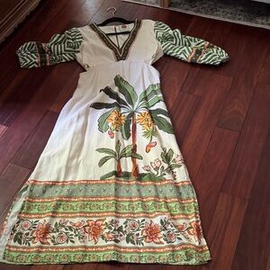 Floral Maxi Dress with Green and Orange Accents